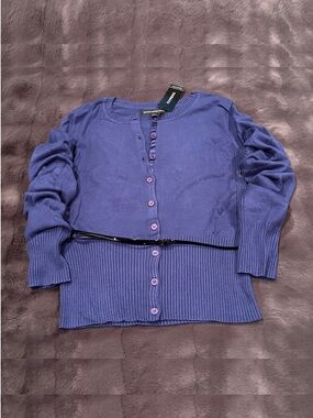 Express Blue Cardigan Sweater with Thin Black Belt - Small (S)